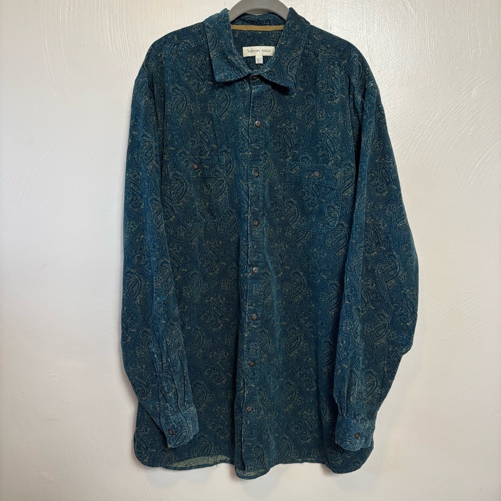The Territory Ahead Men’s Shirt Paisley Green Corduroy Long Sleeve Button XXLT